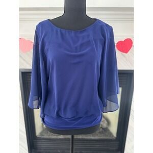 Dressbarn Chiffon Blouse Elegant Overlay Top Party Cocktail Sheer Blue Small